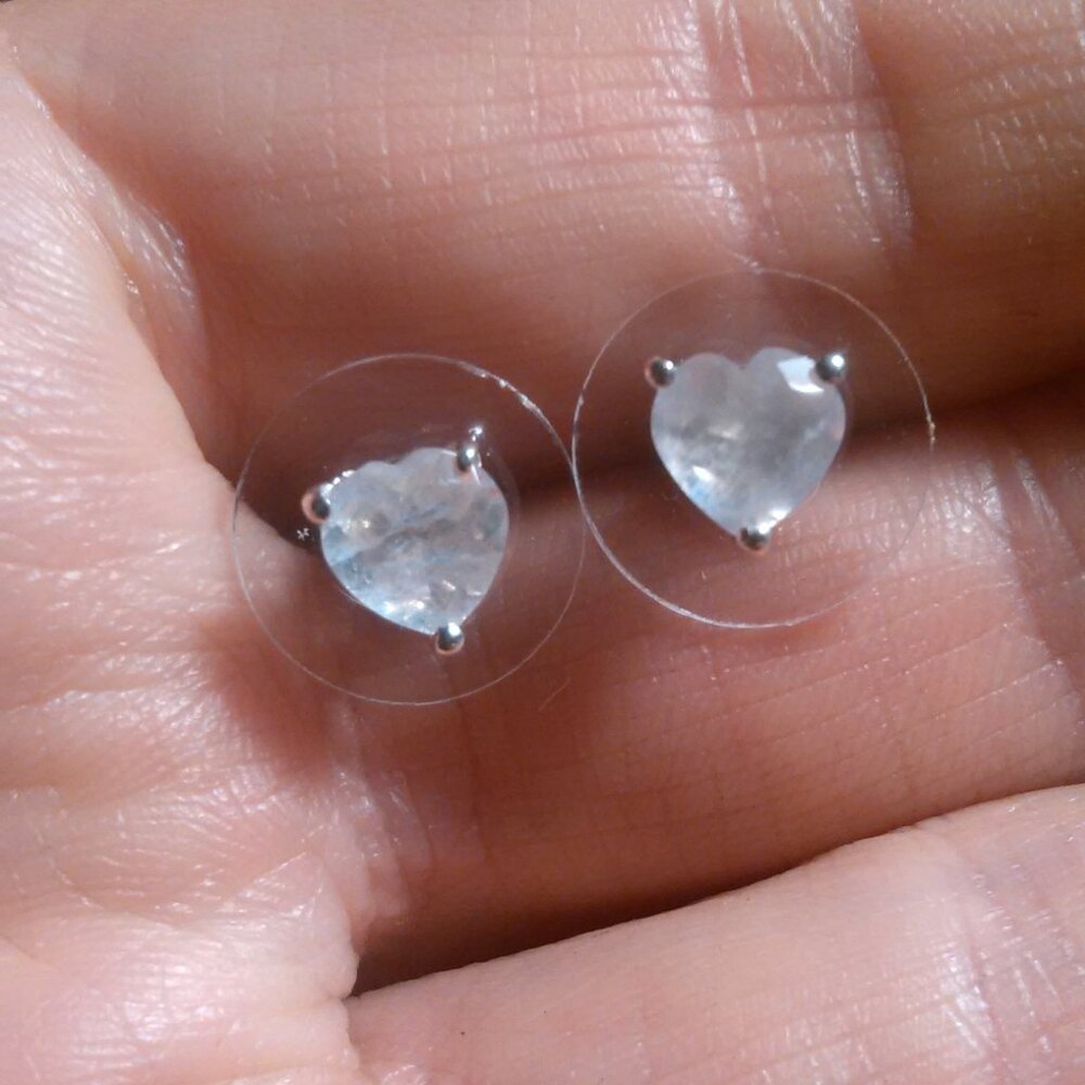 Moon Glow Moonstone Sterling Silver Heartlight Glow Heart Stud Earrings - Picture 2 of 11